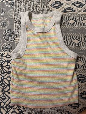 aerie Pastel Rainbow Stripe Ribbed Tank - White Trim